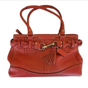 COACH HAMPTON BRAID BELT LEATHER SATCHEL/CORAL